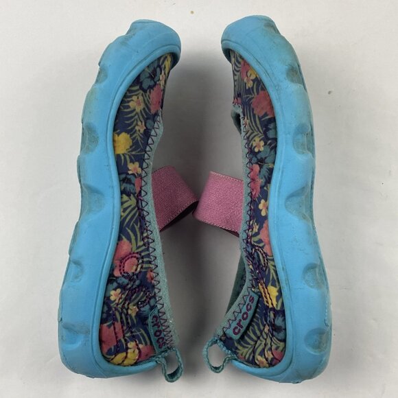 Crocs SlipOn Duet Busy Day Mary Jane Shoes Girls C9 Blue Floral Canvas Rubber - Picture 5 of 11